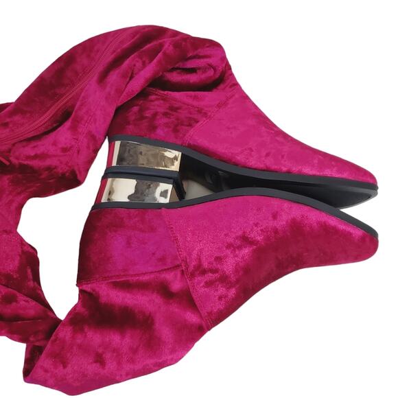 Bamboo | Stardom Fuscia Soft Stretch Shimmery Velour Thigh High Boots - Picture 12 of 13